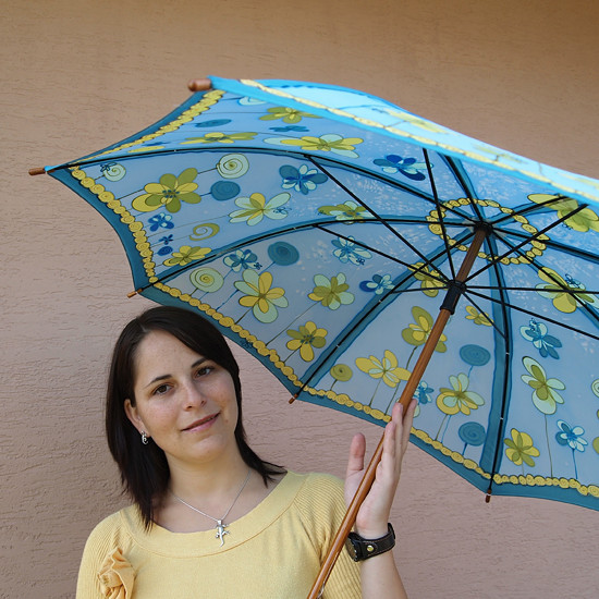 Pomalovaný deštník s mozaikou hotový produkt