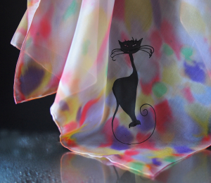 Hedvábí - šátek - Kočka v puntíkatém dešti