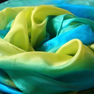 Hedvábí - šála - Trojbarevná žlutá zelená modrá